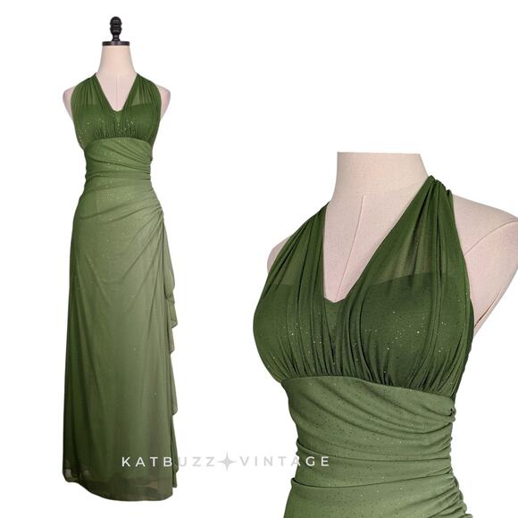 Vintage Nites Prom Dress Maxi Gown 8 Green Y2K Fairy Ombre Halter Grunge Ruffle - Picture 1 of 12
